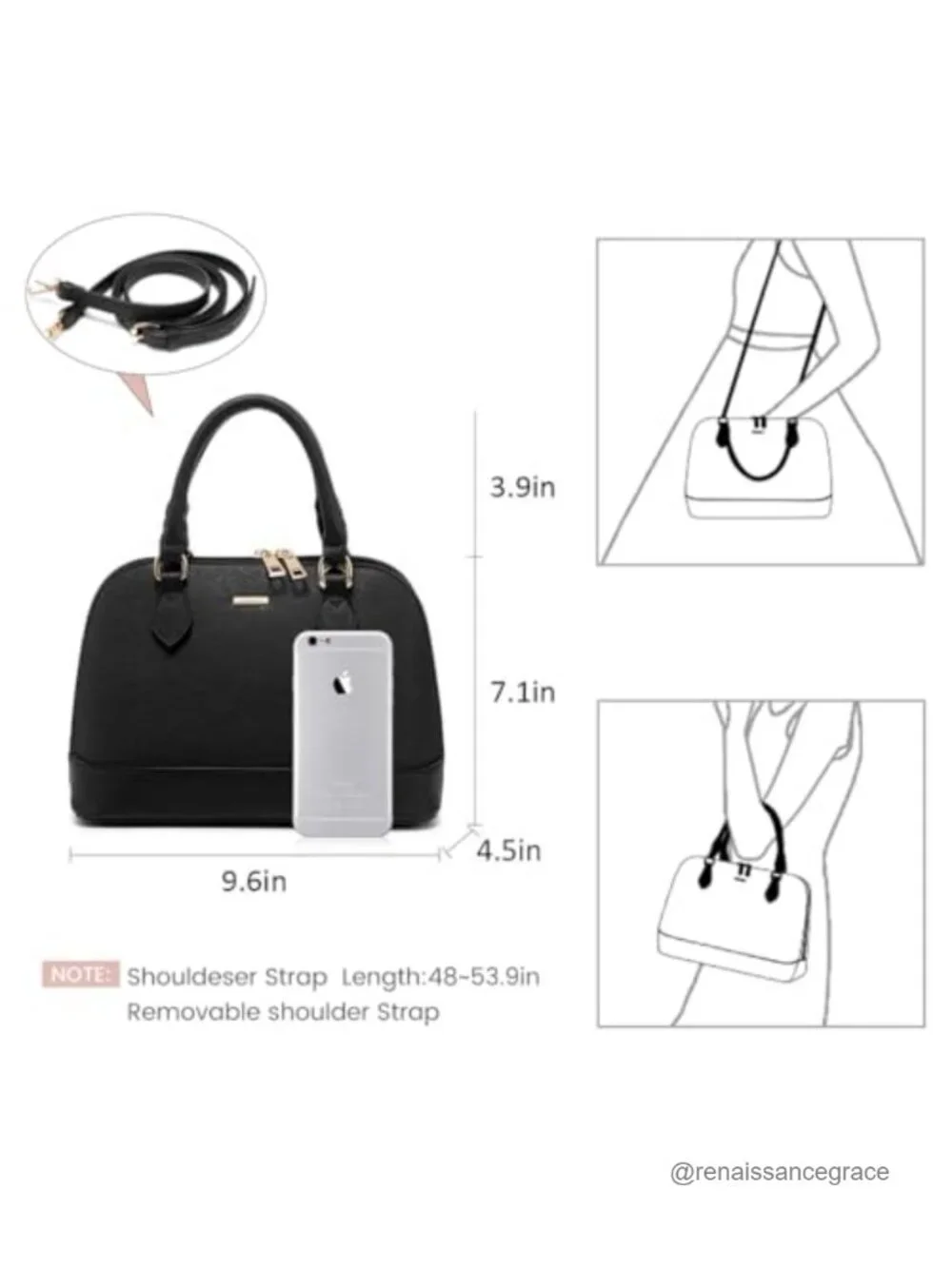 Women's Crossbody Satchel Handbag Faux Leather Double Zip Adjustable Strap